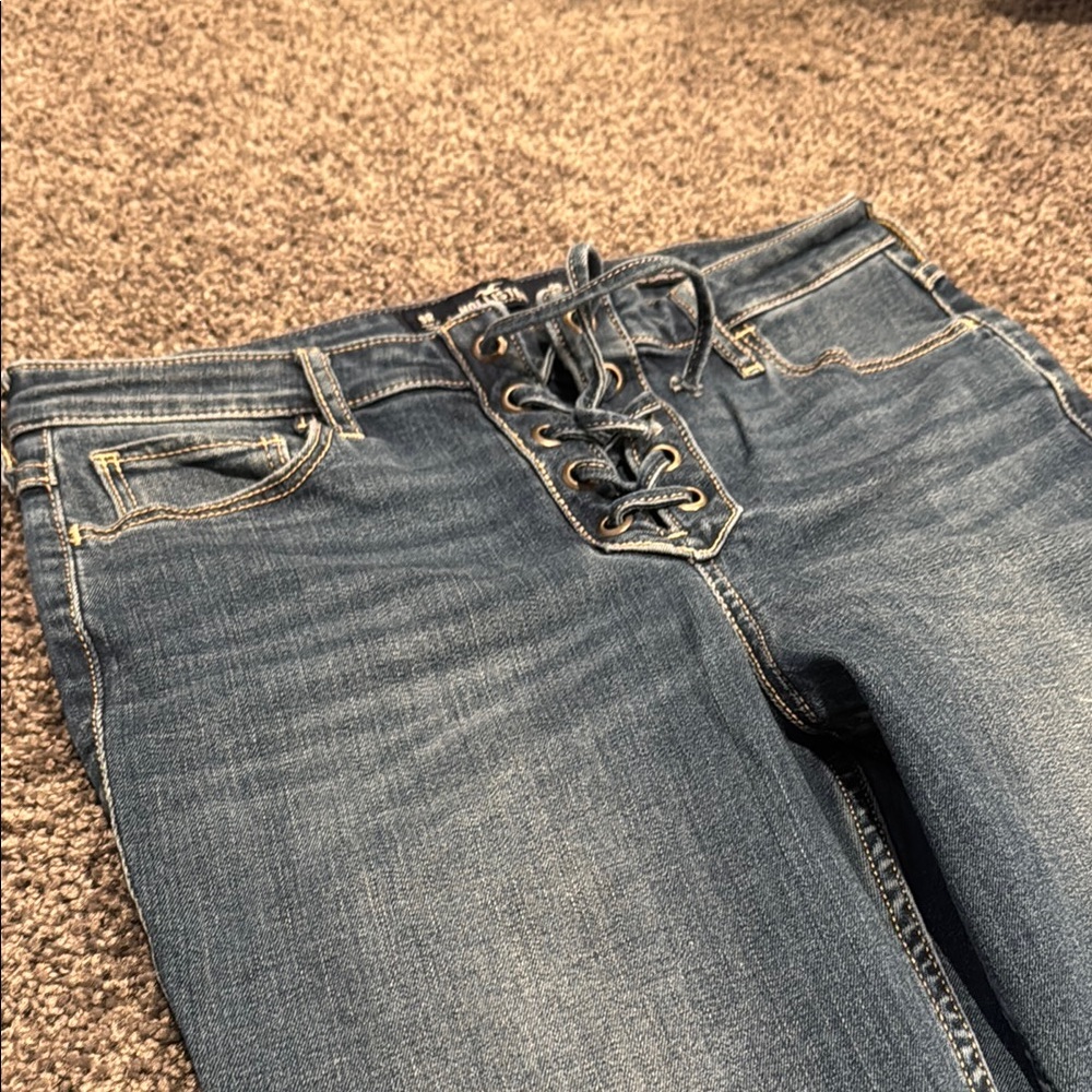 Hollister High-Rise Crop Super Skinny Classic Stretch Lace up Blue Jeans 9R EUC - Picture 4 of 8